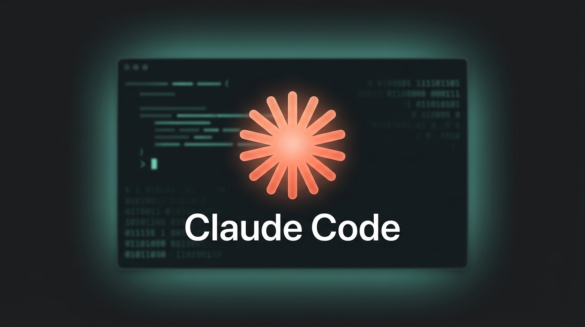 Logo do Claude Code: símbolo laranja da Anthropic em destaque sobre um terminal escuro com linhas de código