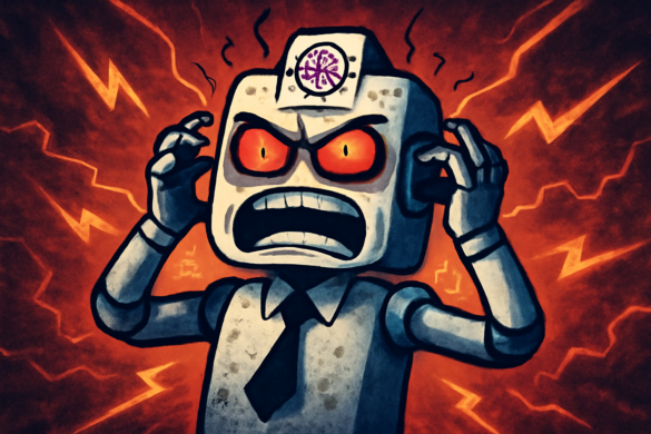 Ilustração de um agente ia descontrolado openai diante de sistemas digitais